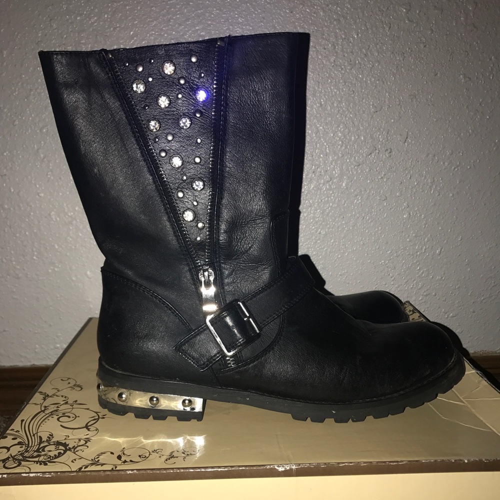 Used Grazie Hardy rhinestone black boots, size 9